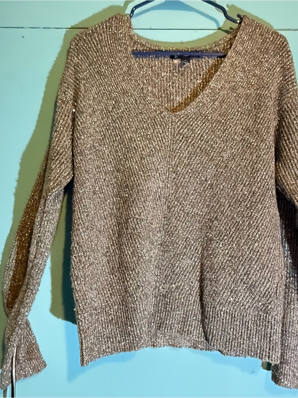 INC International Concepts Metallic Gold V-Neck Sweater